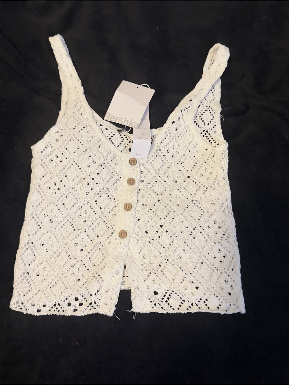 Bershka White Crochet Button-Front Camisole
